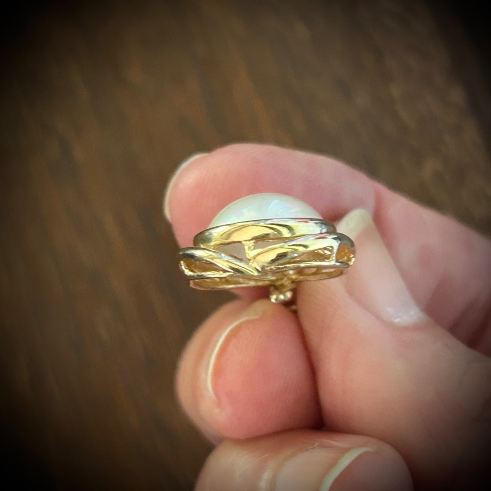 Vintage 14K Yellow Gold 14MM Mabe Pearl PENDANT ENHANCER - Picture 8 of 14